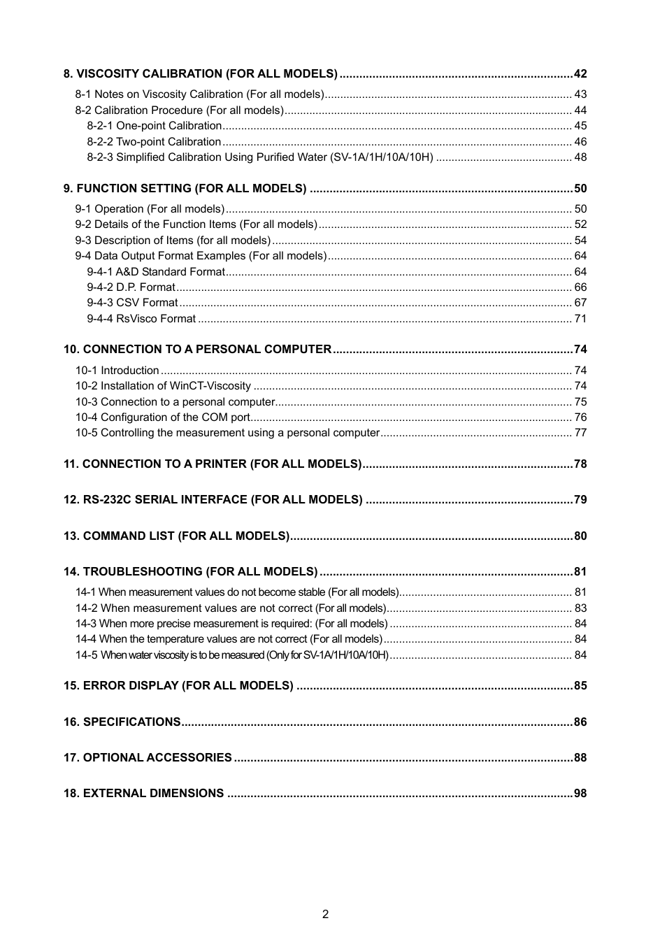 A&D Weighing SV-100H User Manual | Page 4 / 102