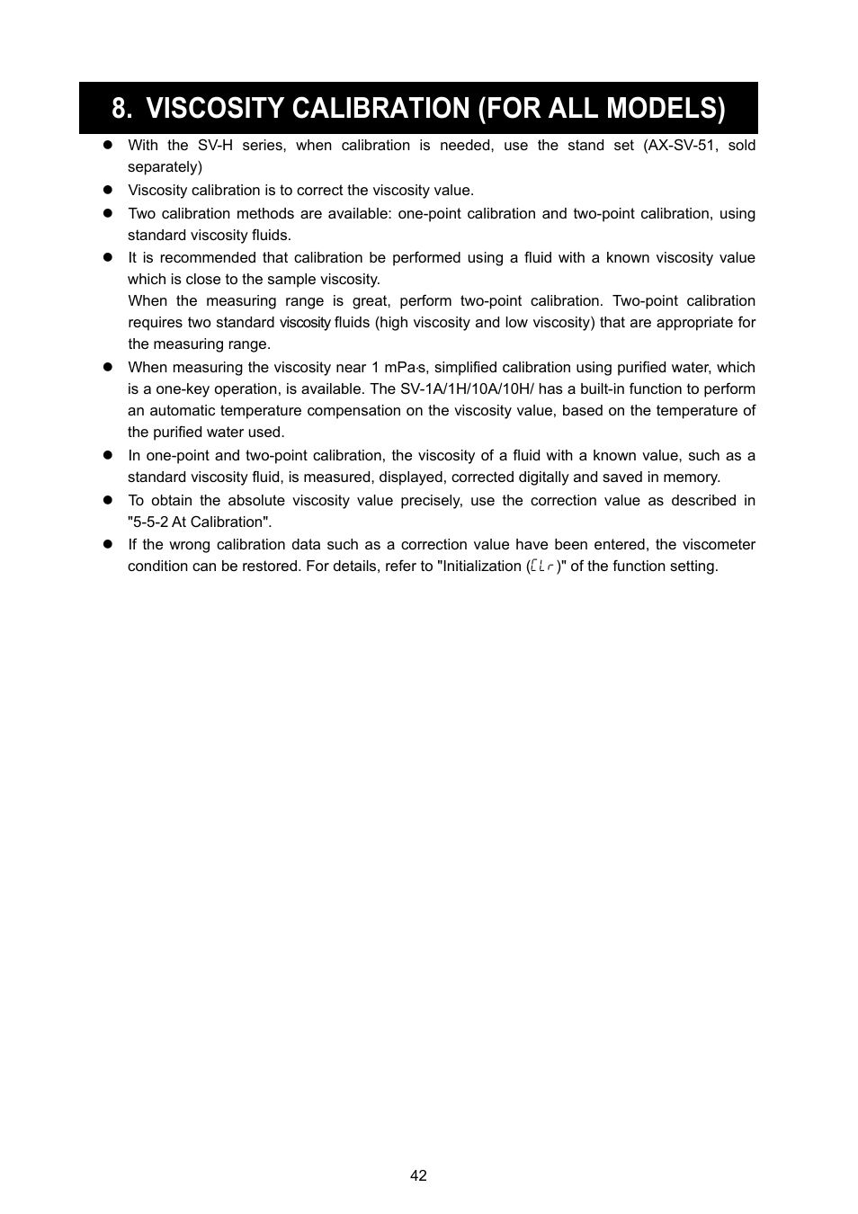 Viscosity calibration (for all models) | A&D Weighing SV-100H User Manual | Page 44 / 102