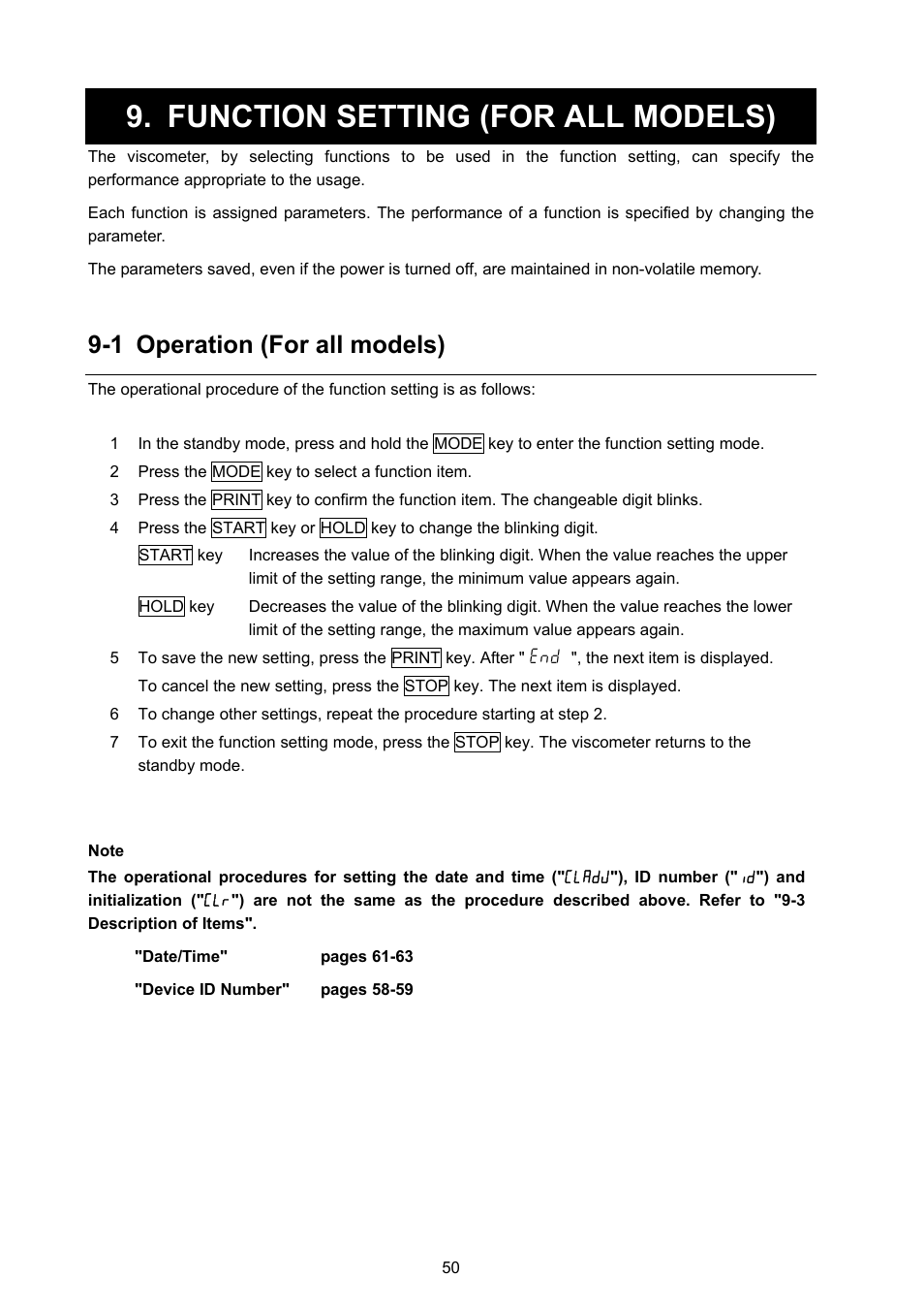 Function setting (for all models), 1 operation (for all models) | A&D Weighing SV-100H User Manual | Page 52 / 102