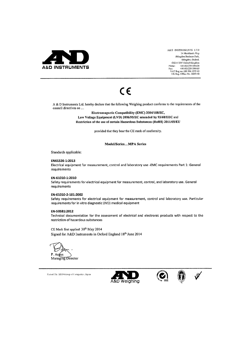 A&D Weighing MPA-1200 User Manual | Page 8 / 48