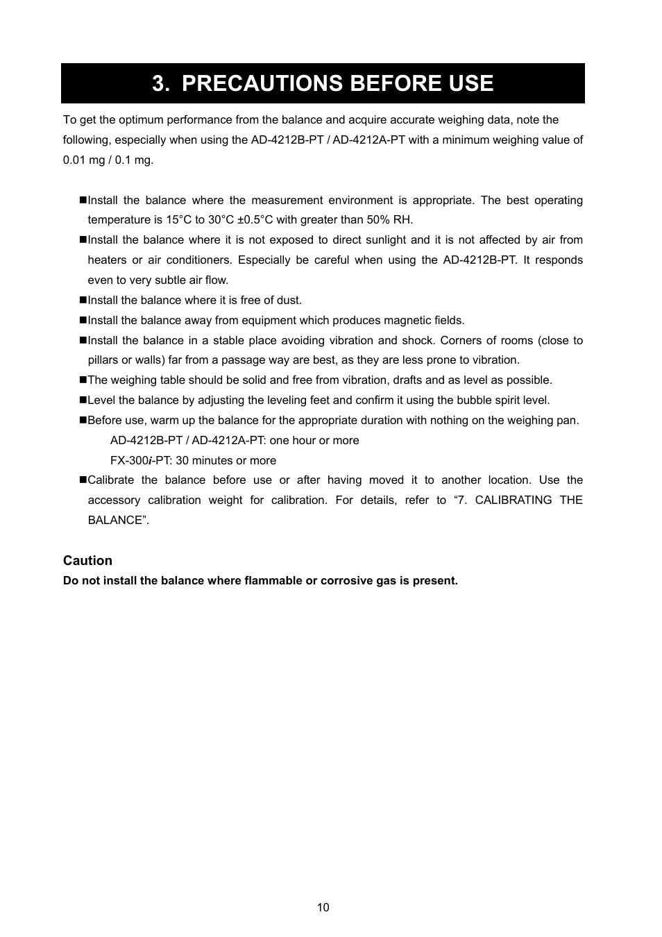 Precautions before use | A&D Weighing FX-300i-PT User Manual | Page 12 / 30