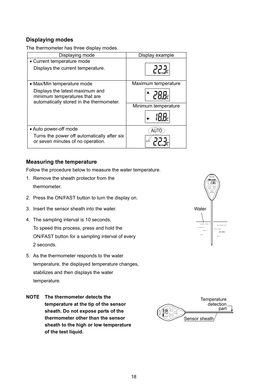 Displaying modes, Measuring the temperature | A&D Weighing FX-300i-PT User Manual | Page 20 / 30