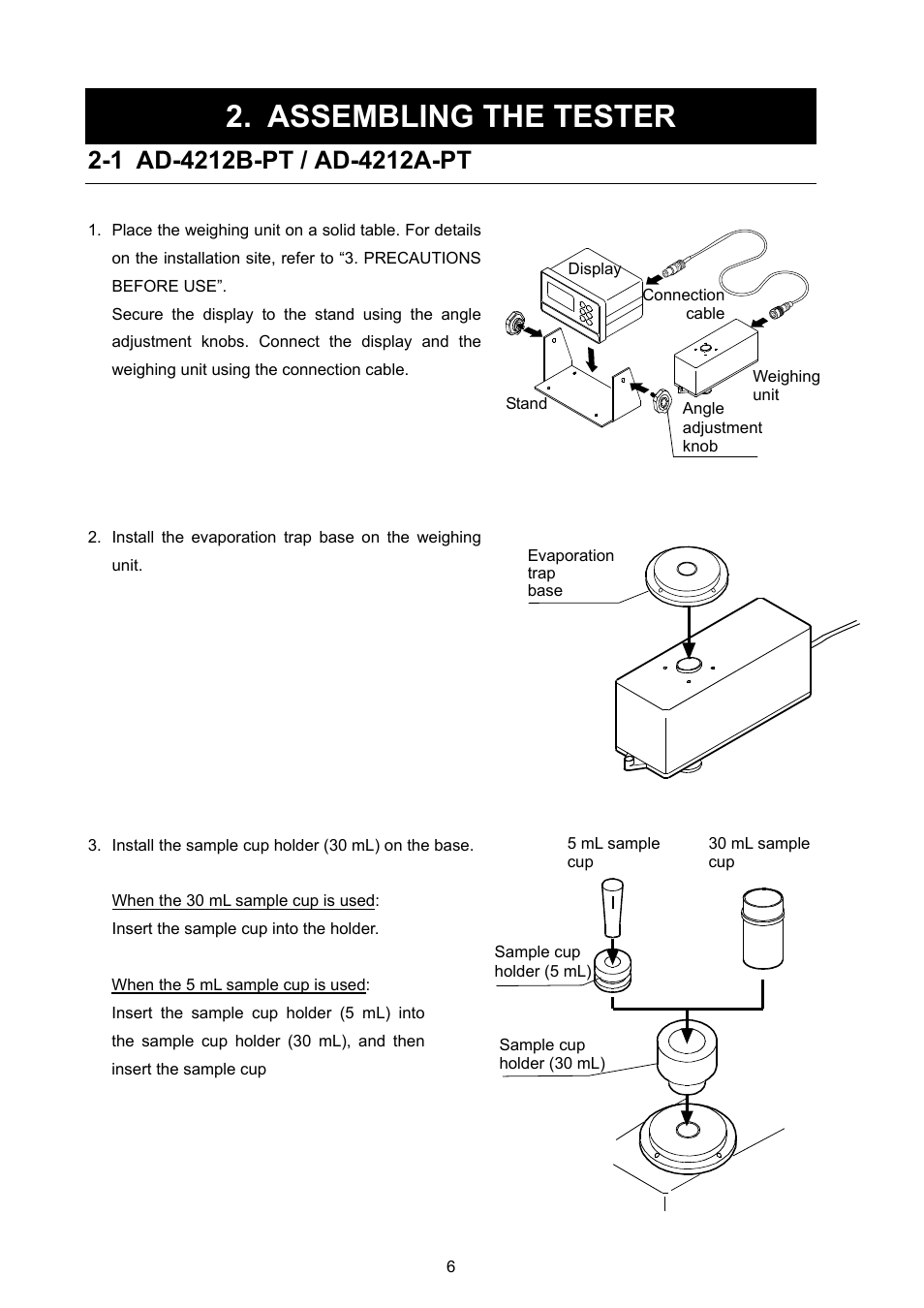 Assembling the tester | A&D Weighing FX-300i-PT User Manual | Page 8 / 30