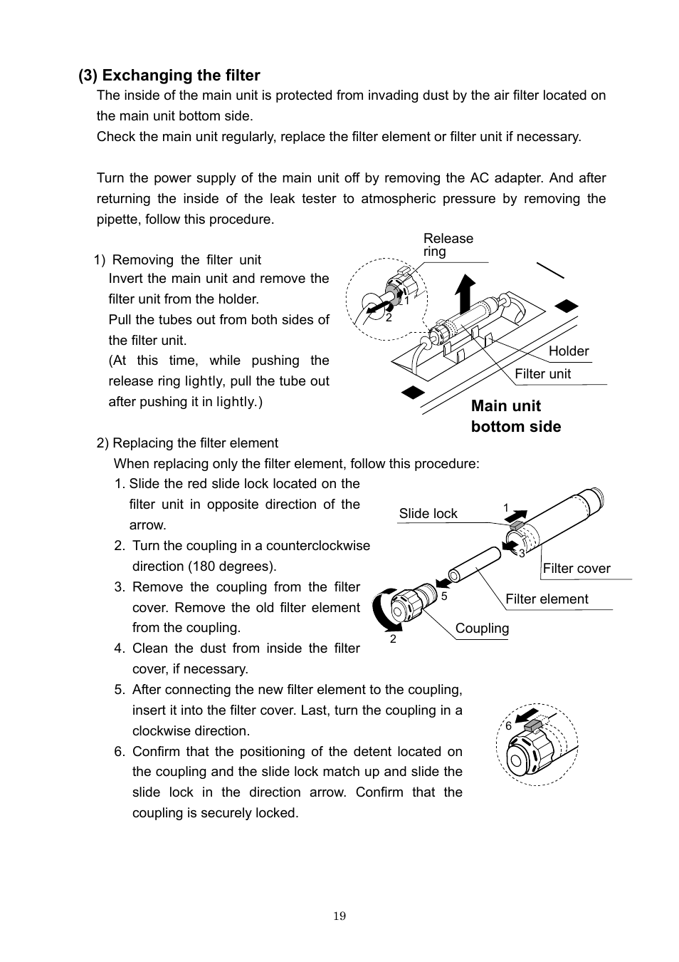 3) exchanging the filter, Main unit bottom side | A&D Weighing AD-1690 User Manual | Page 21 / 25