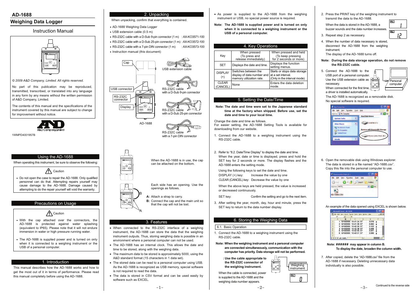 A&D Weighing AD-1688 User Manual | 2 pages