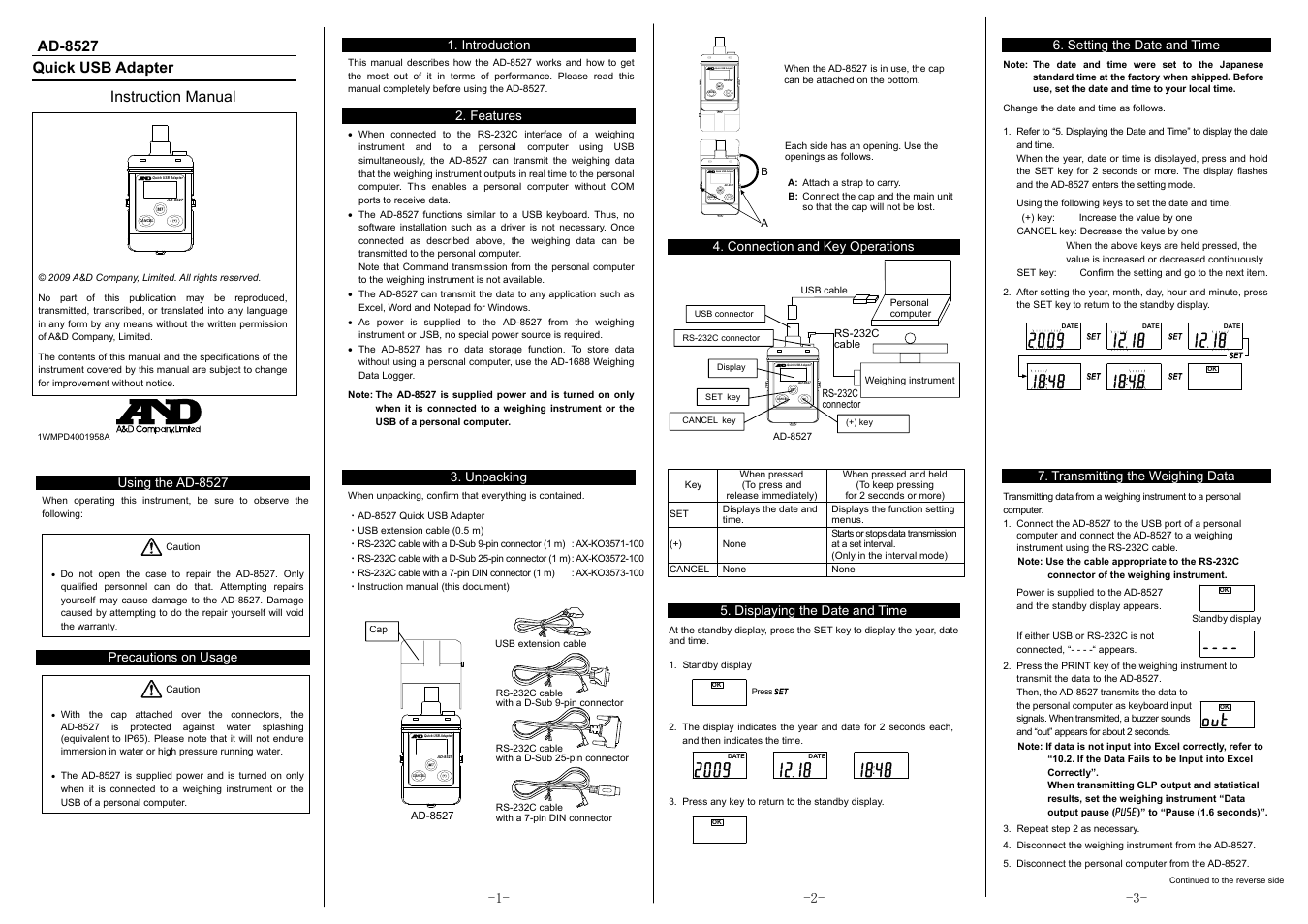 A&D Weighing AD-8527 User Manual | 2 pages