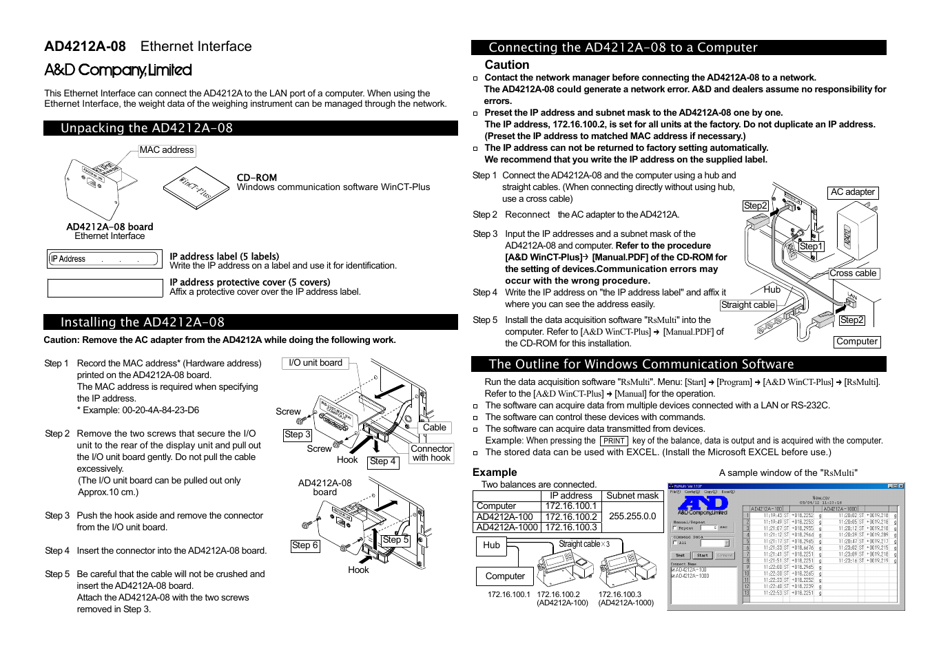 A&D Weighing AD4212A-08 User Manual | 1 page