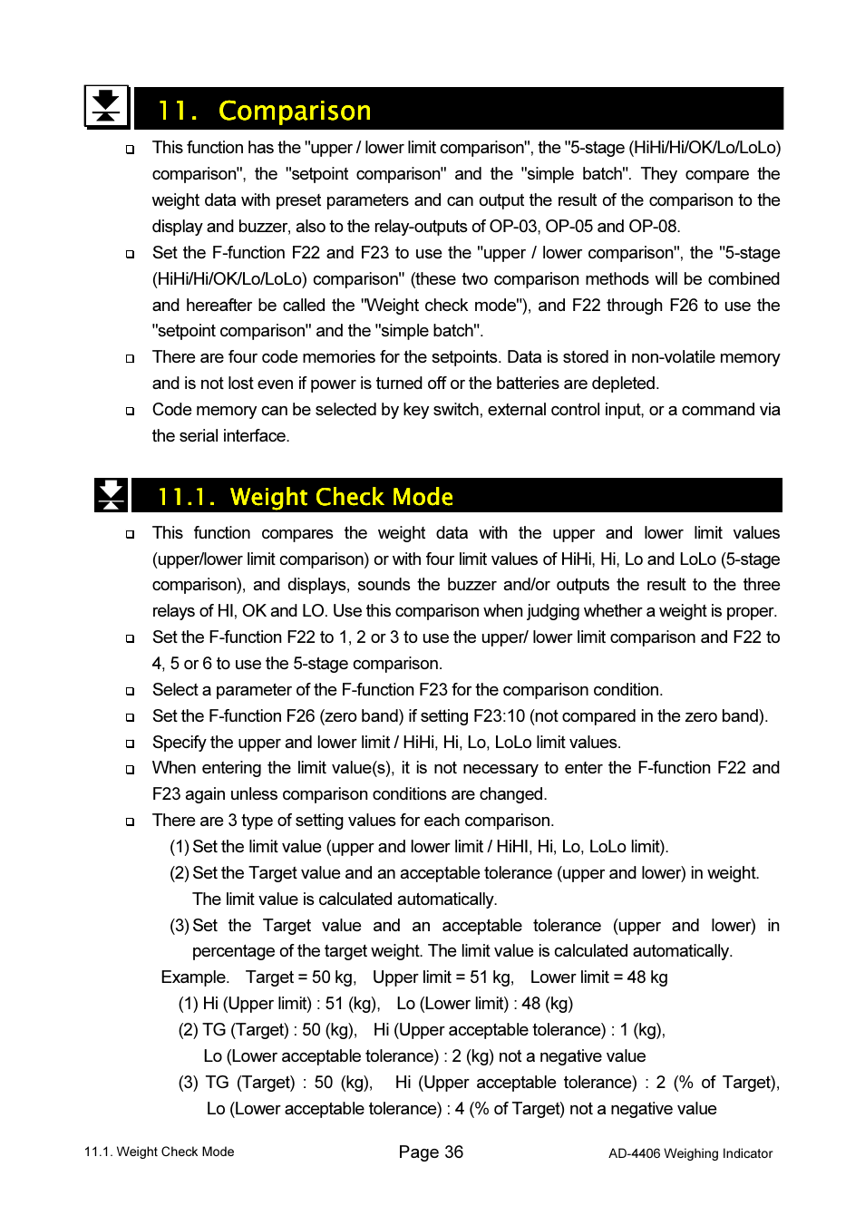 Comparison comparison comparison comparison | A&D Weighing AD-4406 User Manual | Page 38 / 62