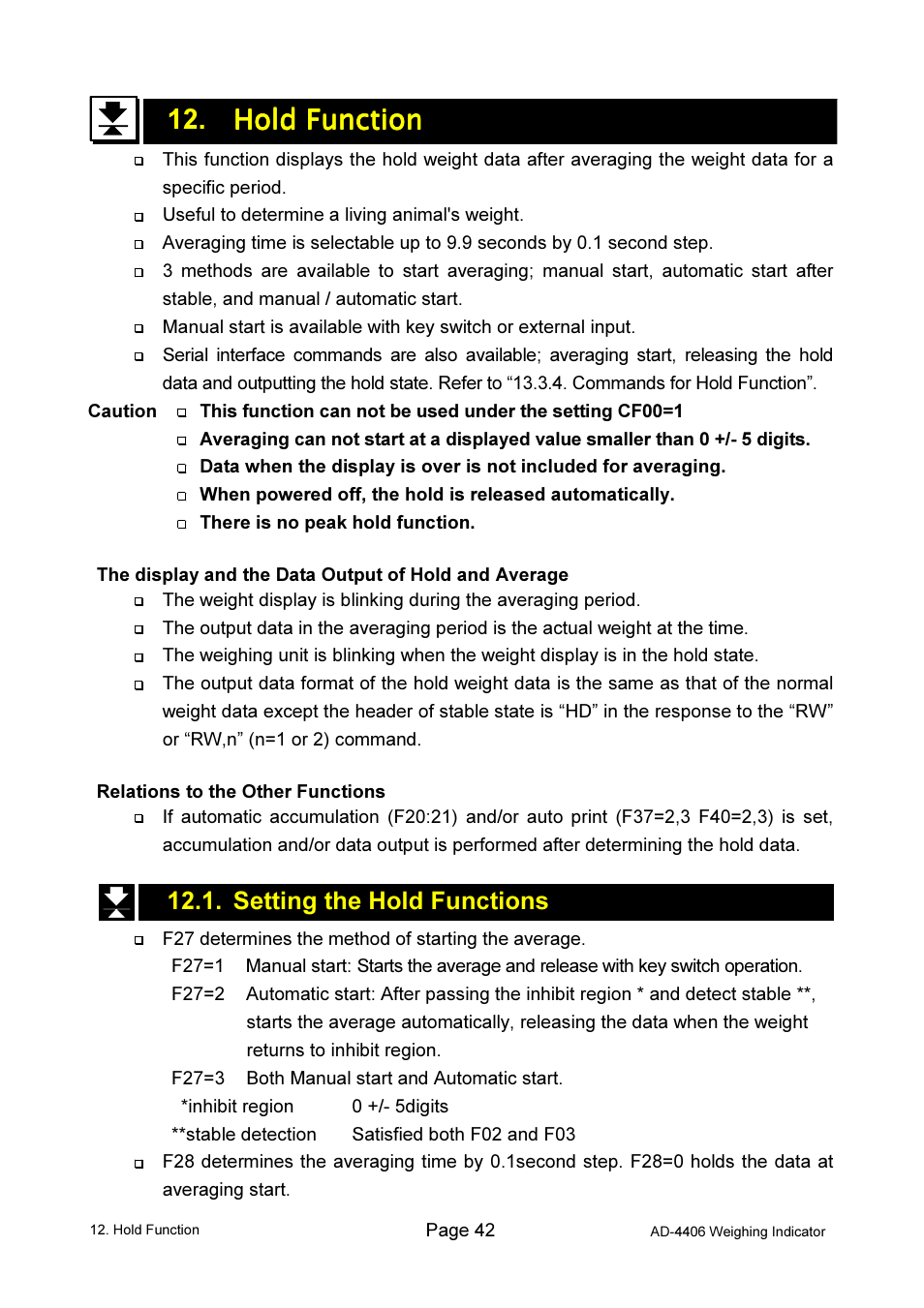 Setting the hold functions | A&D Weighing AD-4406 User Manual | Page 44 / 62