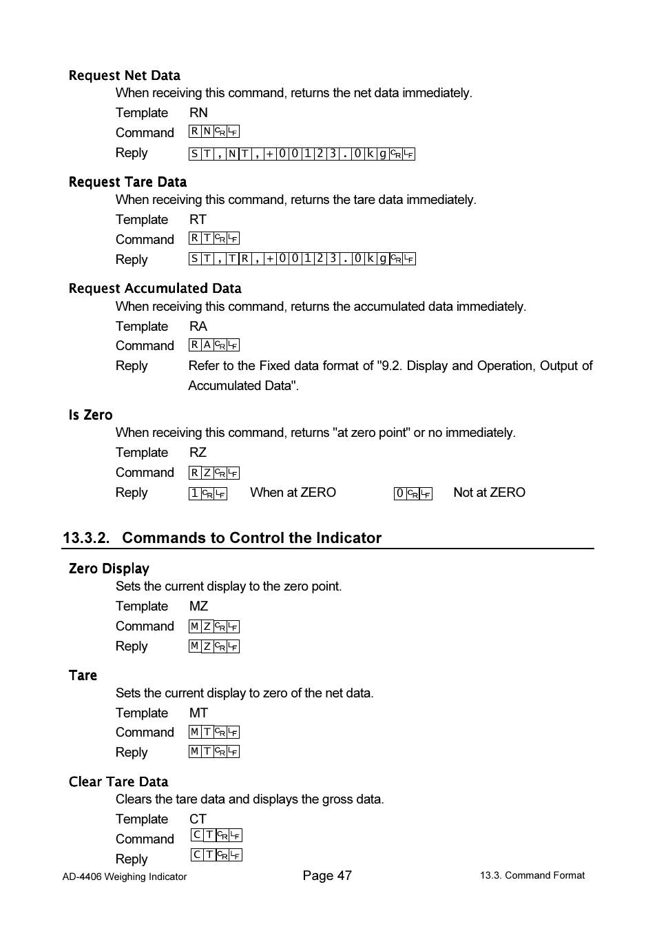 Commands to control the indicator | A&D Weighing AD-4406 User Manual | Page 49 / 62