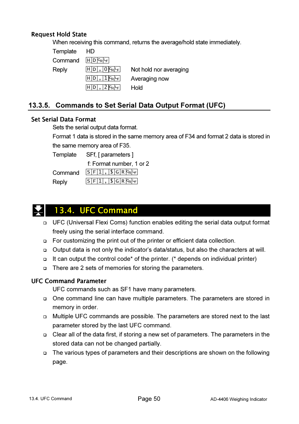 Commands to set serial data output format (ufc) | A&D Weighing AD-4406 User Manual | Page 52 / 62