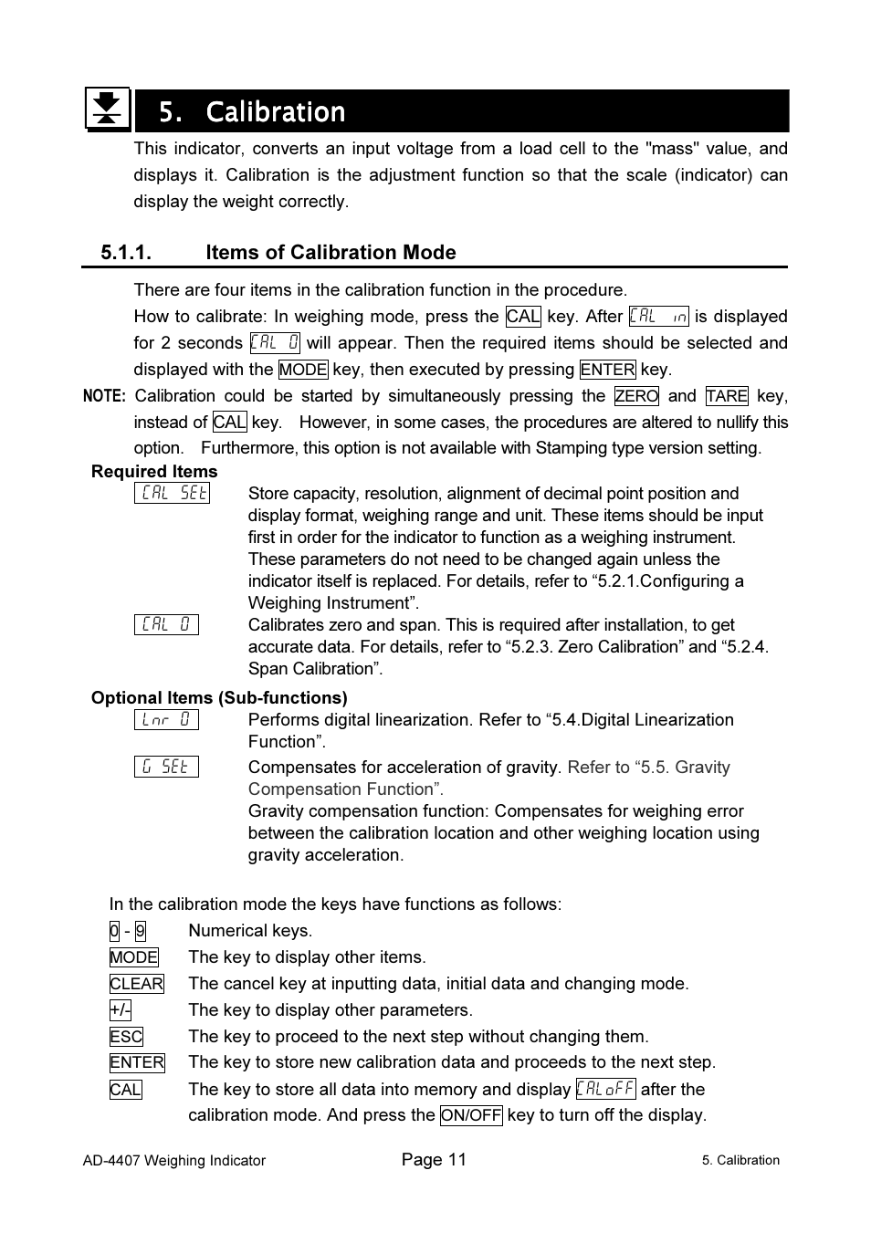 5. calibration calibration calibration calibration | A&D Weighing AD-4407 User Manual | Page 13 / 66