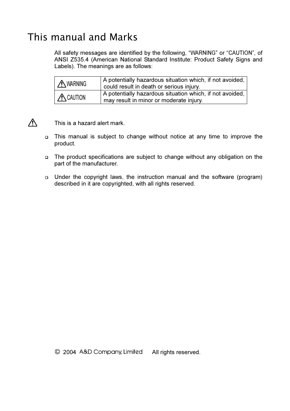 This manual and marks | A&D Weighing AD-4407 User Manual | Page 2 / 66