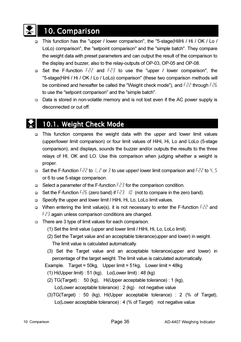 10. comparison comparison comparison comparison | A&D Weighing AD-4407 User Manual | Page 38 / 66