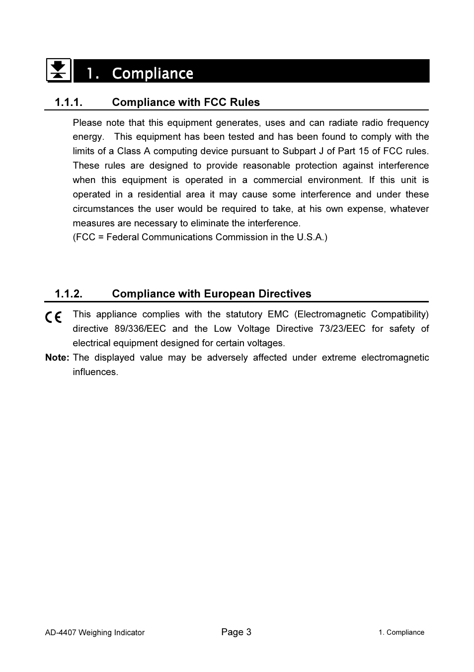 1. compliance compliance compliance compliance | A&D Weighing AD-4407 User Manual | Page 5 / 66