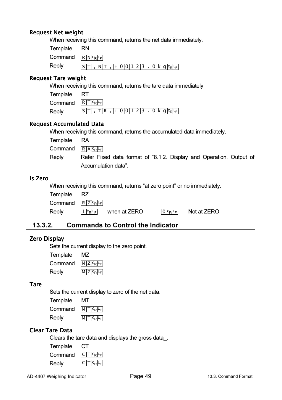 Commands to control the indicator | A&D Weighing AD-4407 User Manual | Page 51 / 66