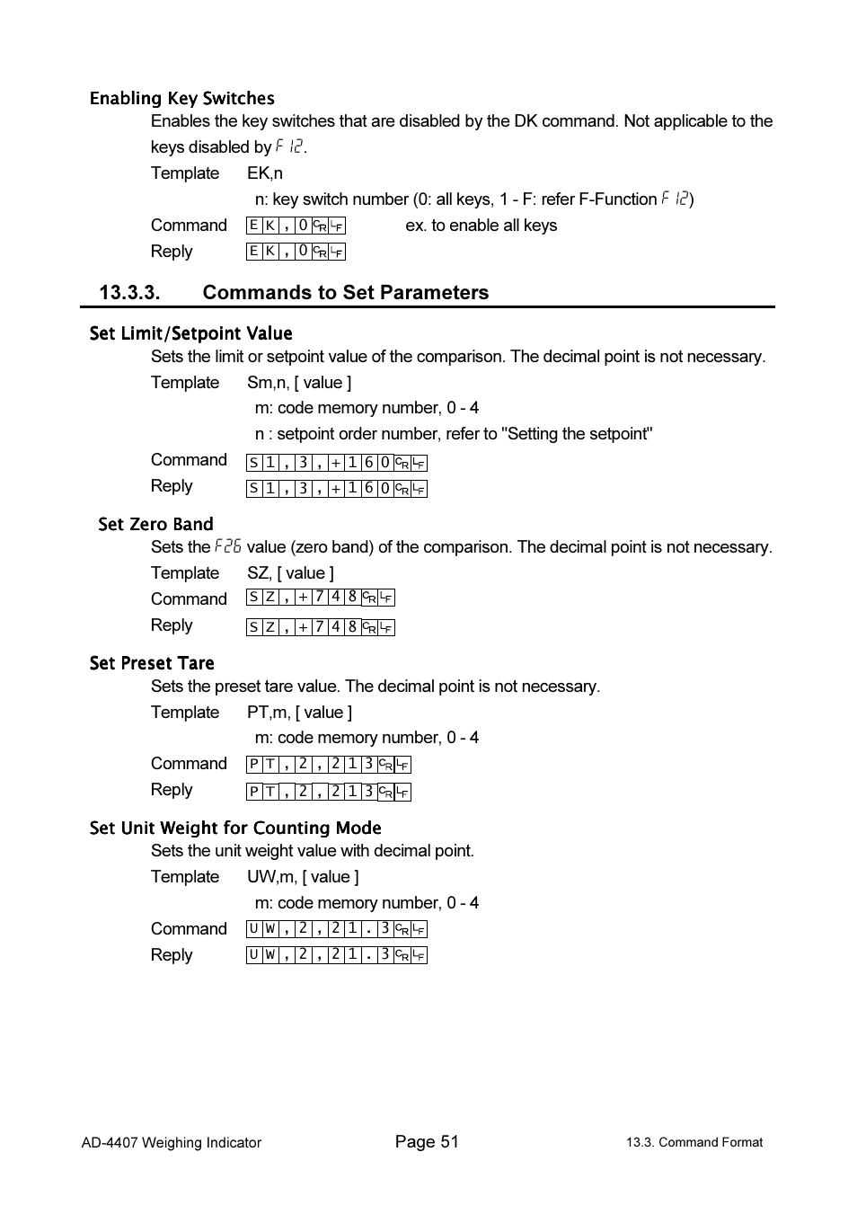 Commands to set parameters | A&D Weighing AD-4407 User Manual | Page 53 / 66