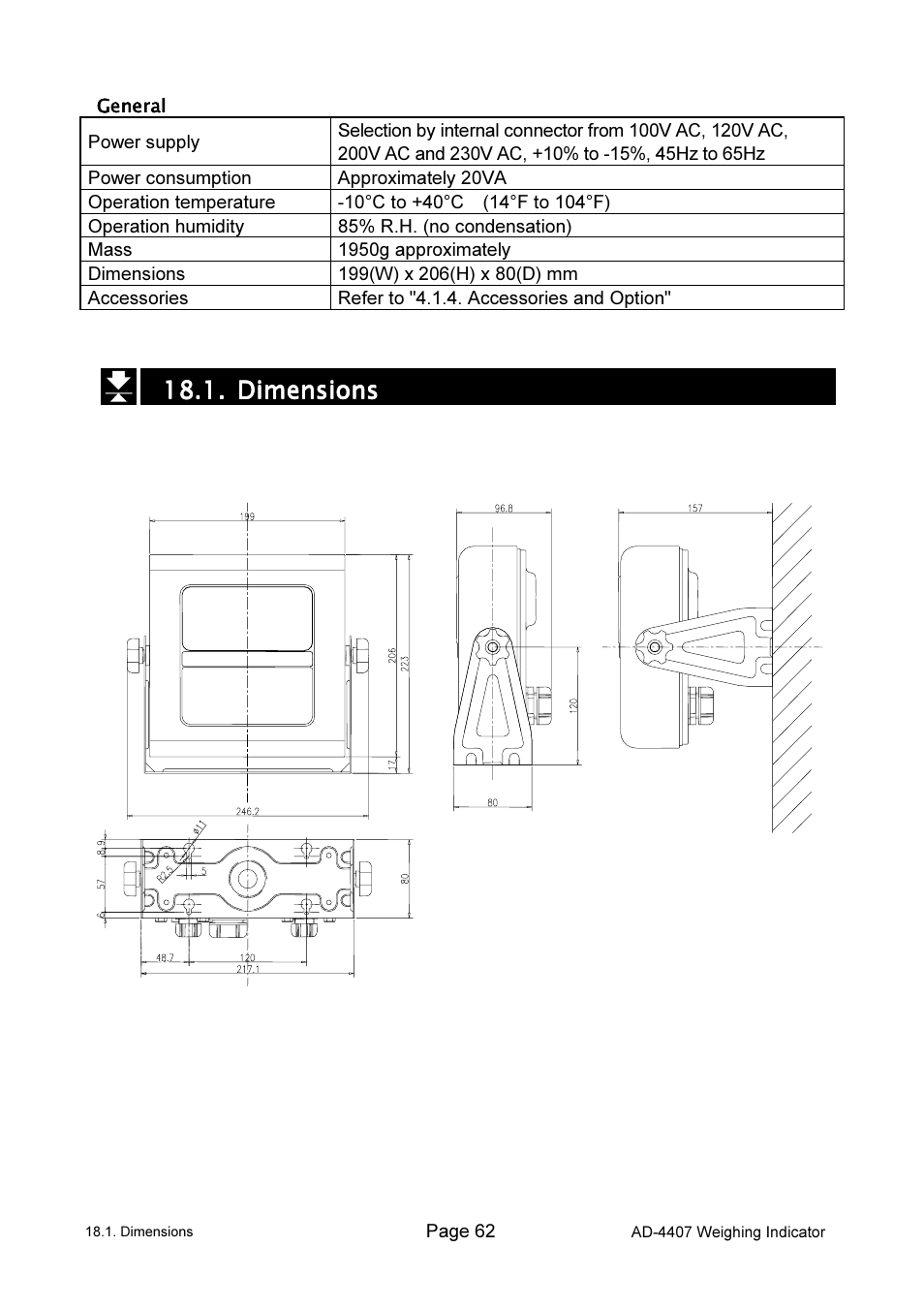 18.1. dimensions dimensions dimensions dimensions | A&D Weighing AD-4407 User Manual | Page 64 / 66