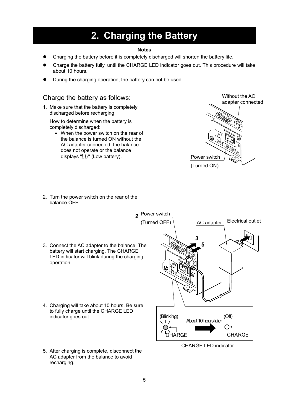 Charging the battery, Charge the battery as follows | A&D Weighing FXi-09 User Manual | Page 7 / 10