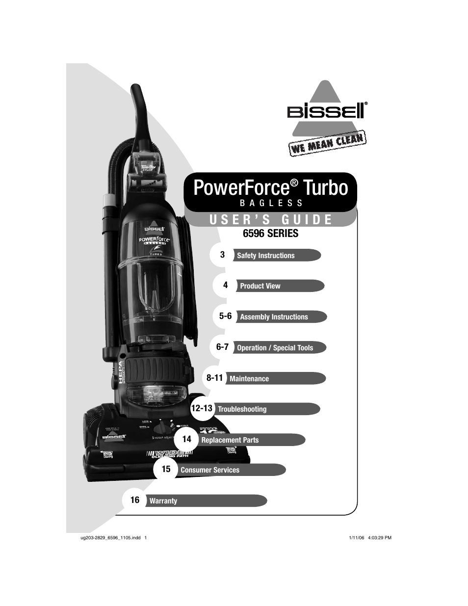 Bissell Powerforce bagless turbo 6596 series User Manual | 16 pages
