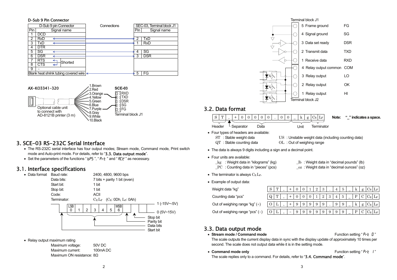 A&D Weighing SCE-03 RS-232C User Manual | Page 2 / 2