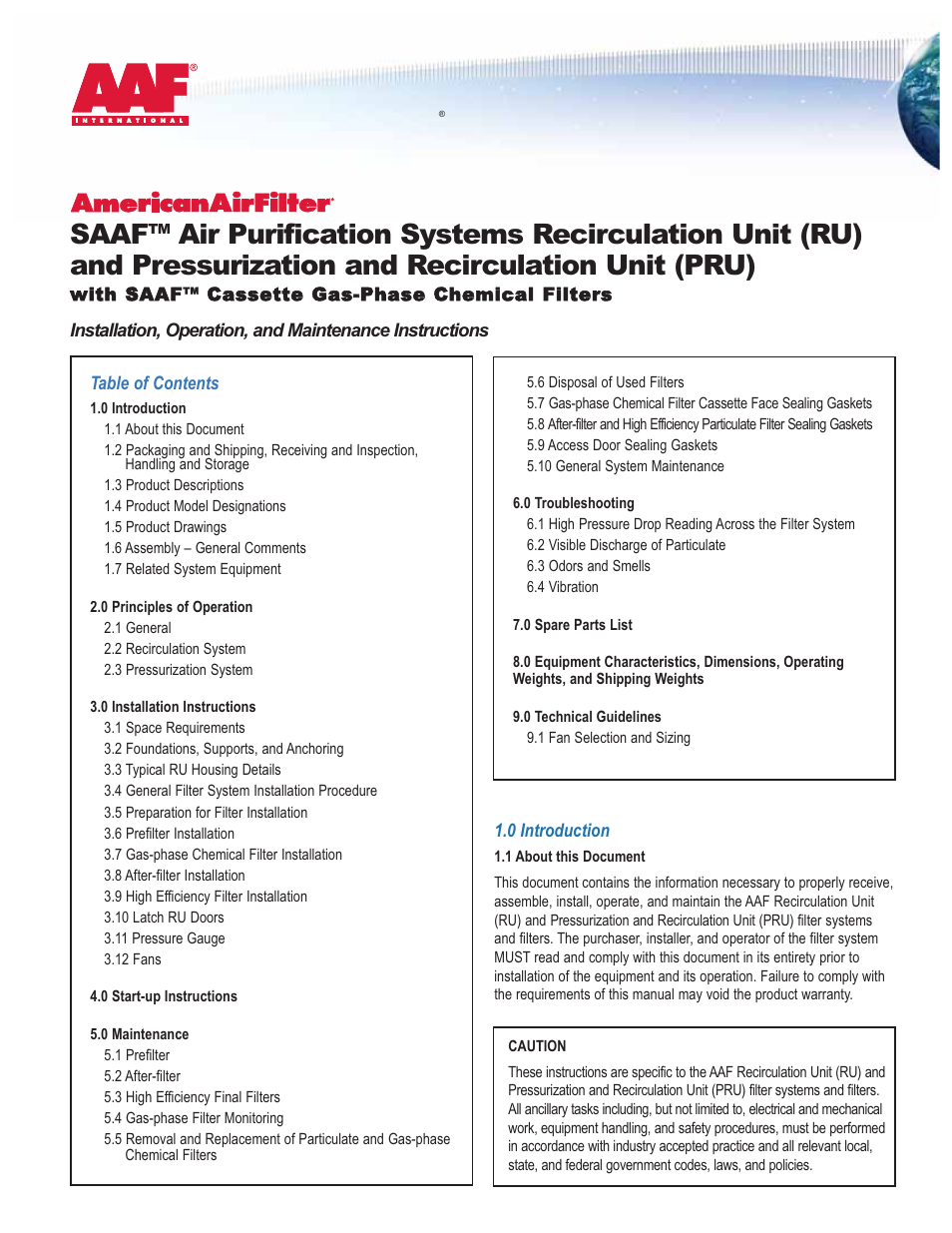 AAF International PRU User Manual | 20 pages