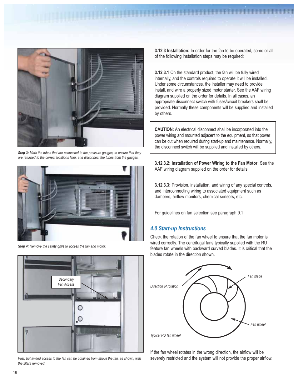 0 start-up instructions | AAF International PRU User Manual | Page 16 / 20