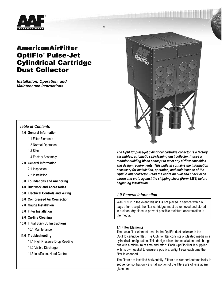AAF International OptiFlo Cartridge Collector User Manual | 8 pages