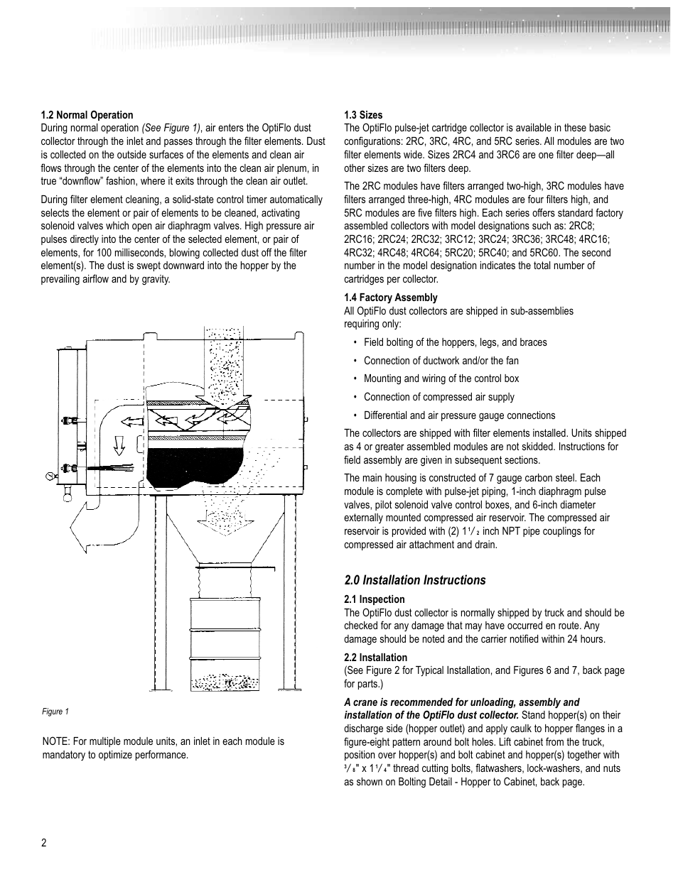 0 installation instructions | AAF International OptiFlo Cartridge Collector User Manual | Page 2 / 8