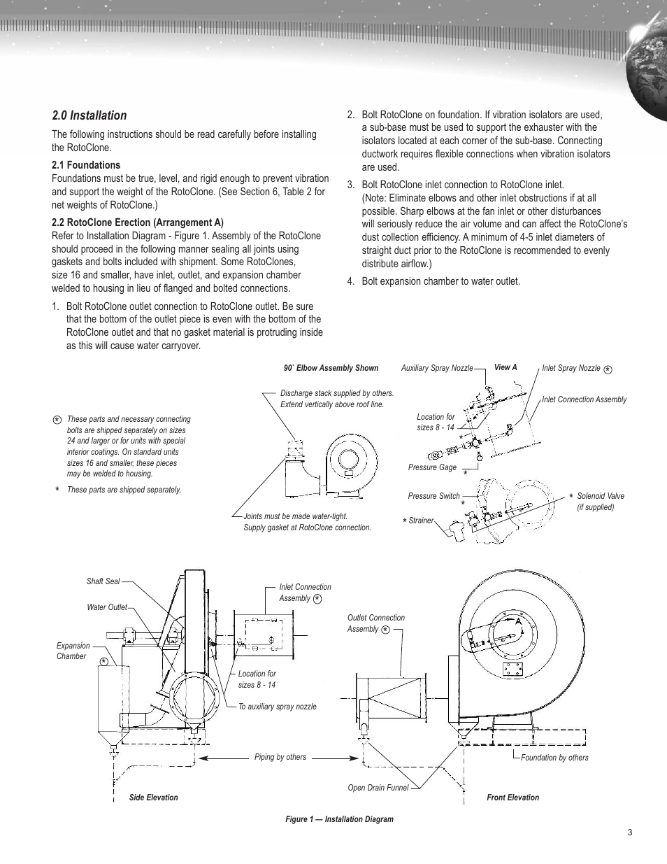 0 installation | AAF International Type W RotoClone User Manual | Page 3 / 16