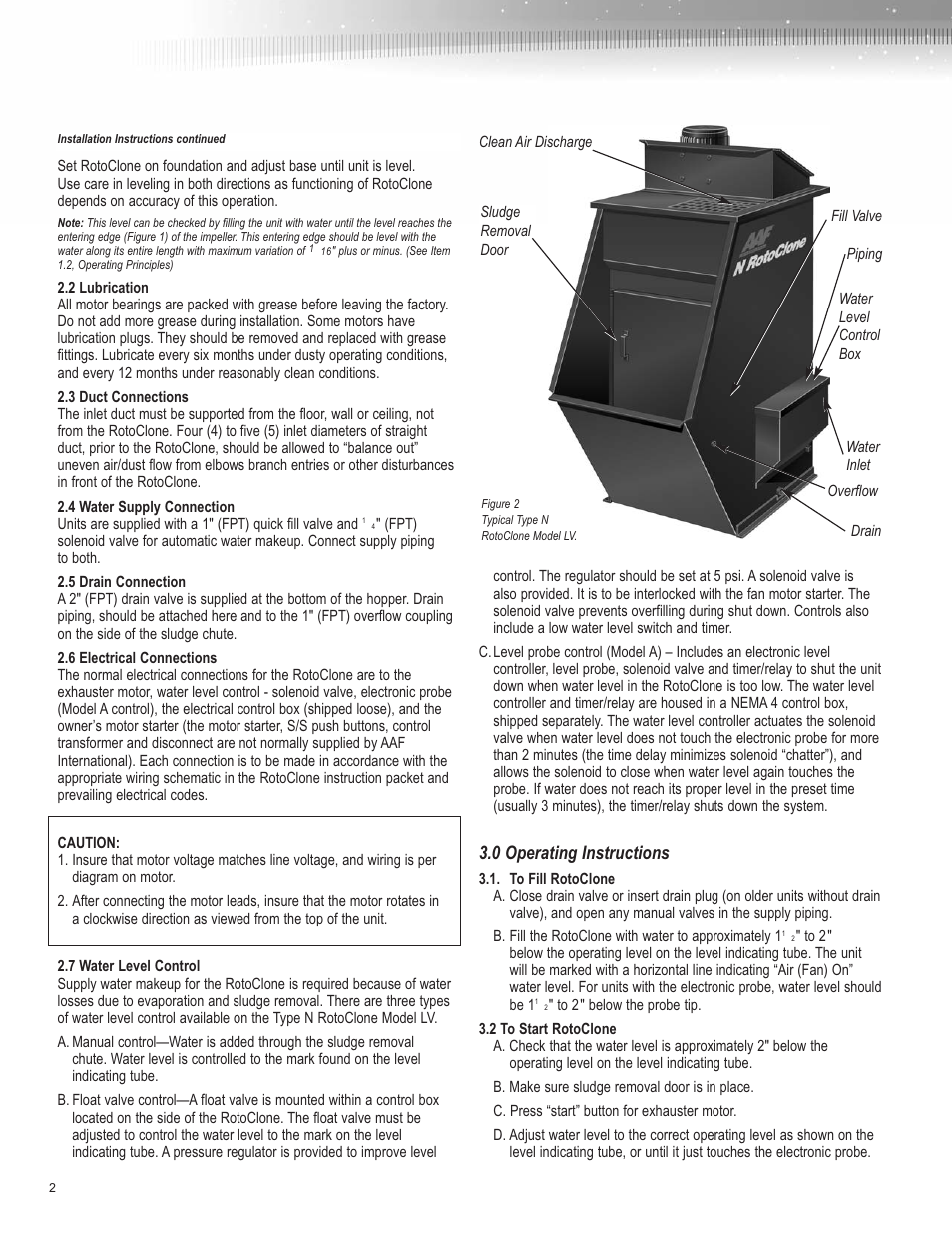 0 operating instructions | AAF International Type LVN RotoClone User Manual | Page 2 / 4