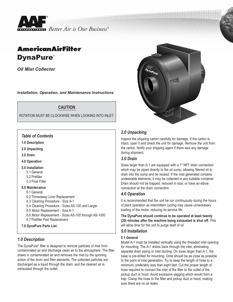 AAF International DynaPure User Manual | 8 pages