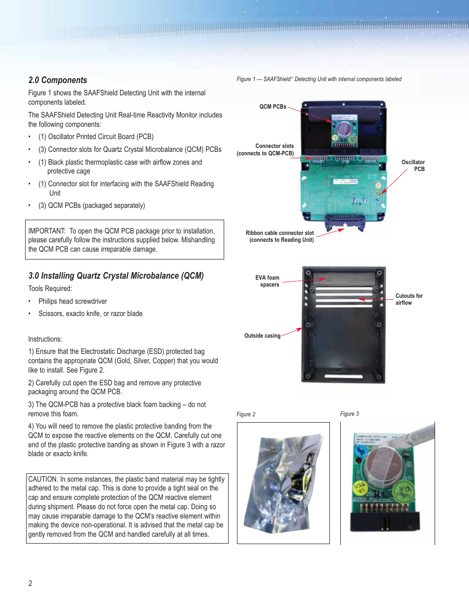 0 components, 0 installing quartz crystal microbalance (qcm) | AAF International Shield Detecting Unit User Manual | Page 2 / 4