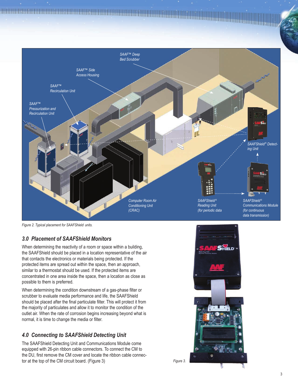 0 placement of saafshield monitors, 0 connecting to saafshield detecting unit | AAF International Shield Communications Module User Manual | Page 3 / 8