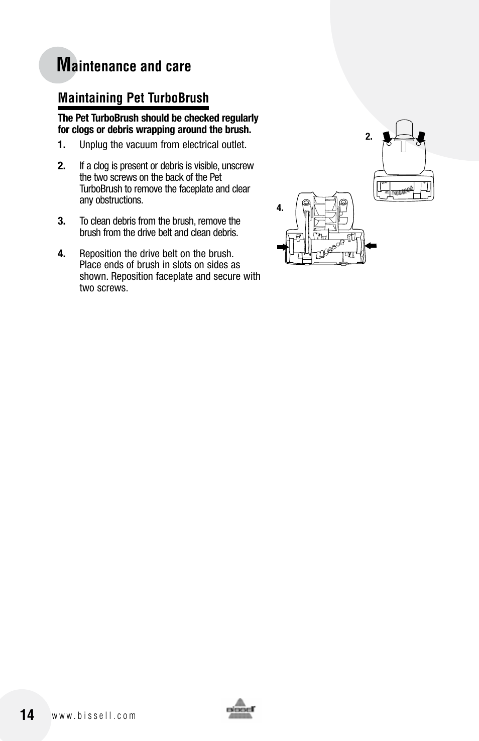 Aintenance and care | Bissell 3 9 5 0 User Manual | Page 14 / 20