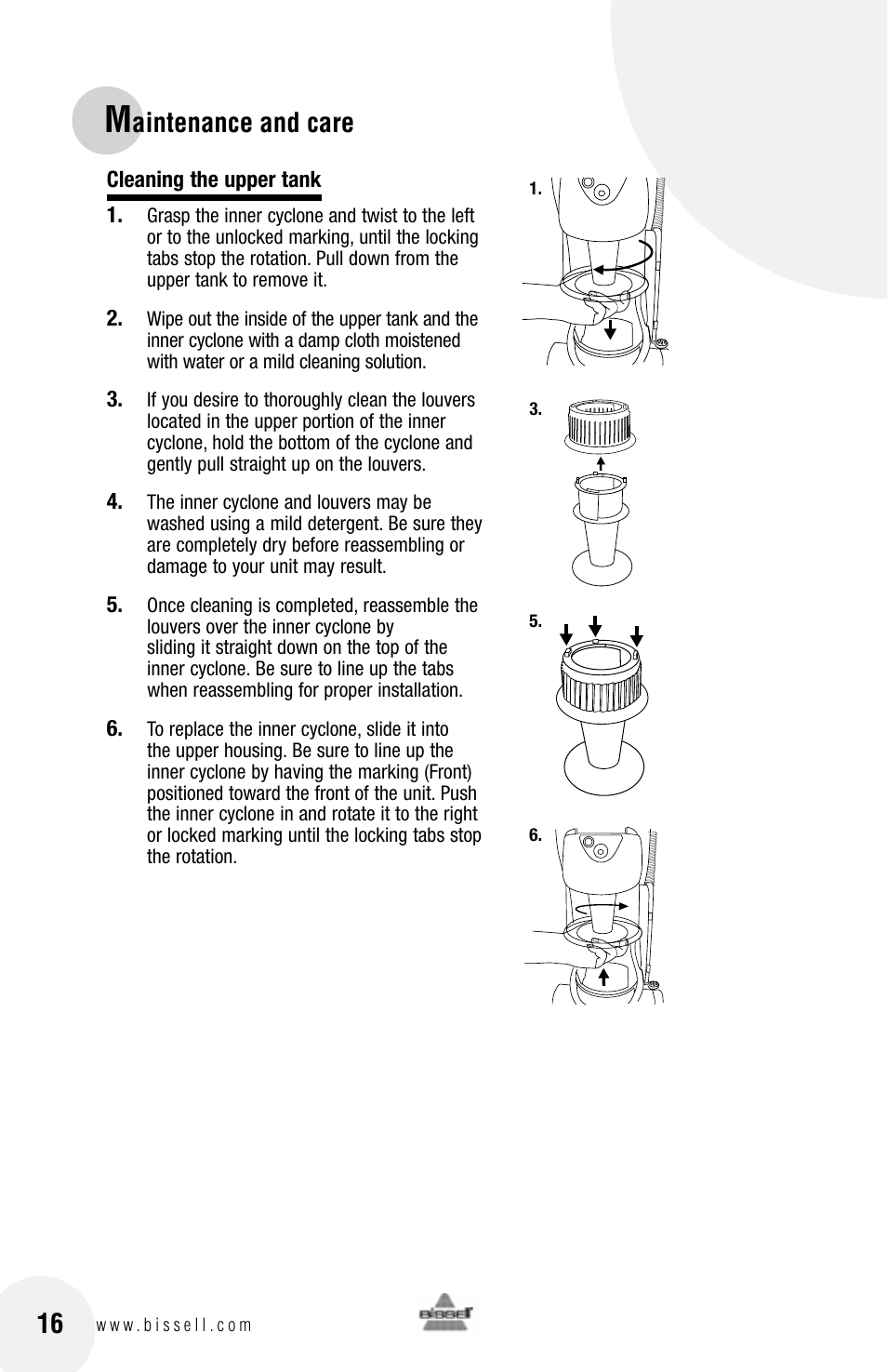 Aintenance and care | Bissell 3 9 5 0 User Manual | Page 16 / 20