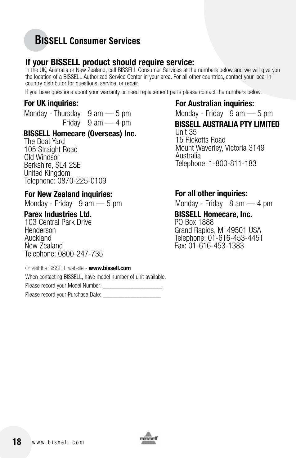 Bissell 3 9 5 0 User Manual | Page 18 / 20