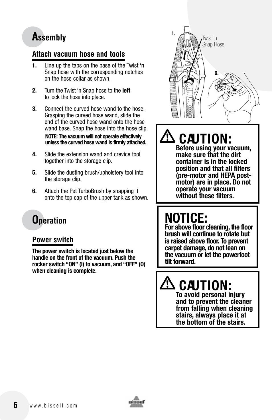 Notice, Caution | Bissell 3 9 5 0 User Manual | Page 6 / 20