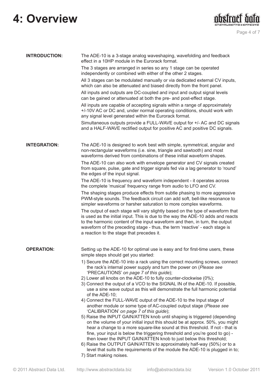 Overview | Abstract Data ADE-10 User Manual | Page 4 / 7