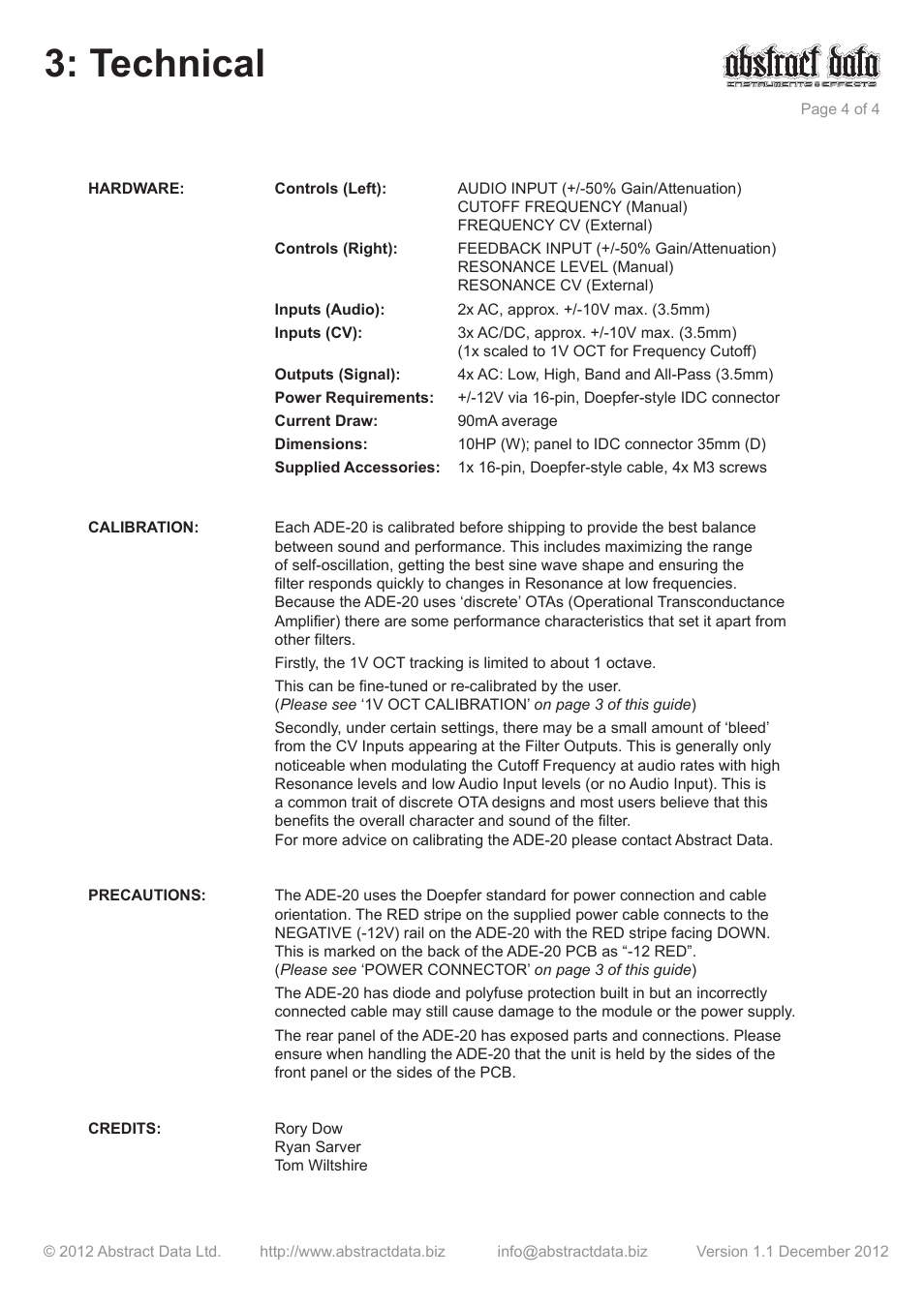 Technical | Abstract Data ADE-20 User Manual | Page 4 / 4