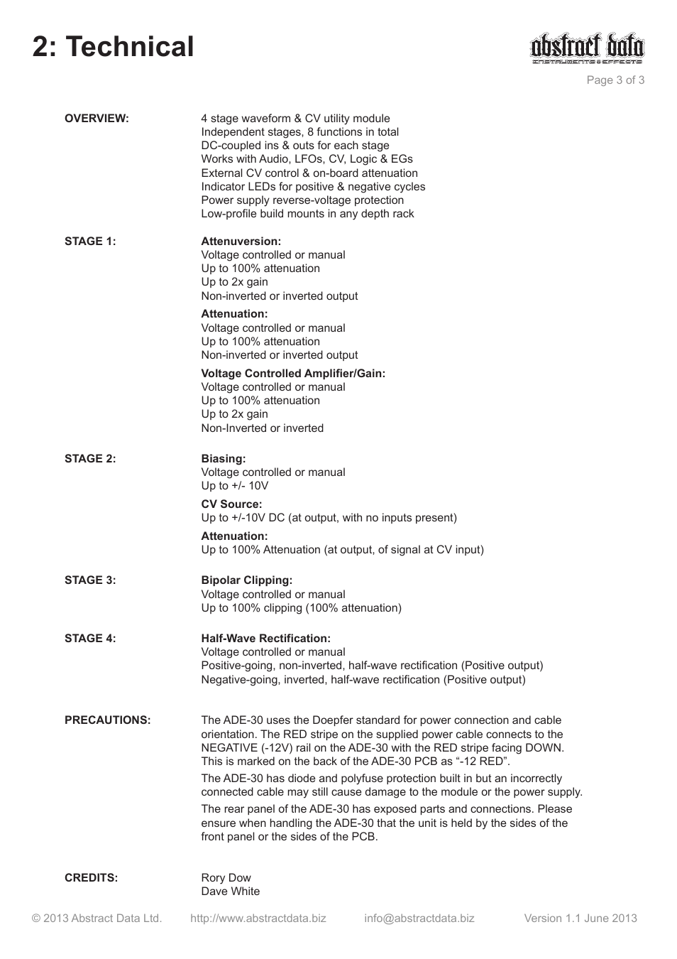 Technical | Abstract Data ADE-30 User Manual | Page 3 / 3