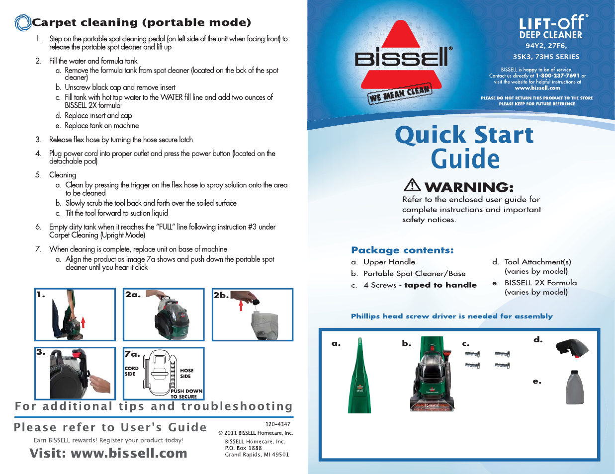 Bissell Lift-Off Dep Cleaner 94Y2 User Manual | 2 pages