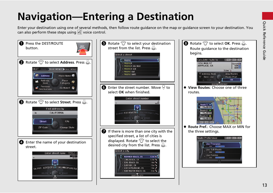 Navigation—entering a destination | Acura 2015 ILX - Navigation Manual User Manual | Page 14 / 258