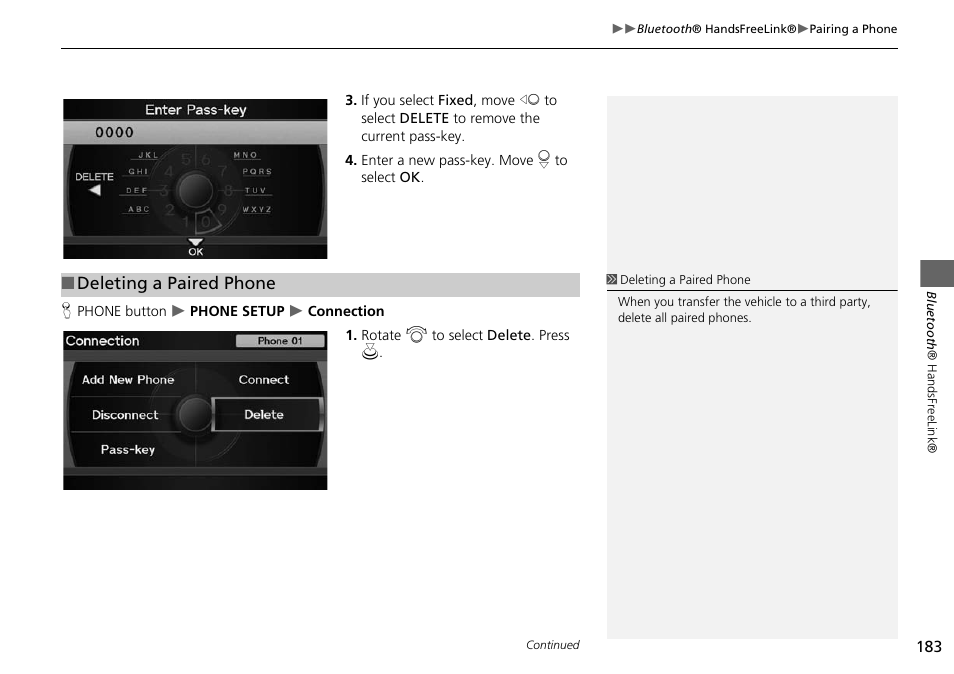 Deleting a paired phone | Acura 2015 ILX - Navigation Manual User Manual | Page 184 / 258