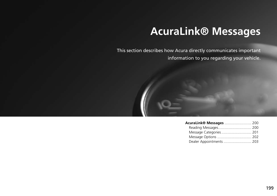 Acuralink® messages, 2 acuralink® messages p. 199, P.199 | Acura 2015 ILX - Navigation Manual User Manual | Page 200 / 258