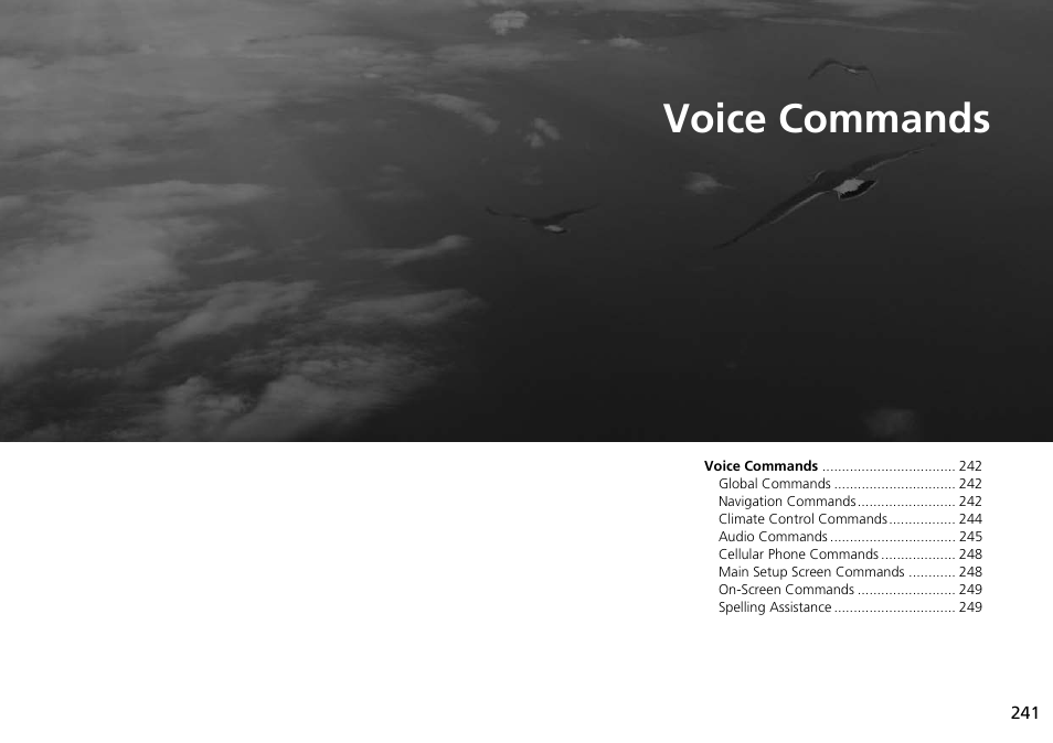 Voice commands, 2 voice commands p. 241, P.241 | P241) | Acura 2015 ILX - Navigation Manual User Manual | Page 242 / 258