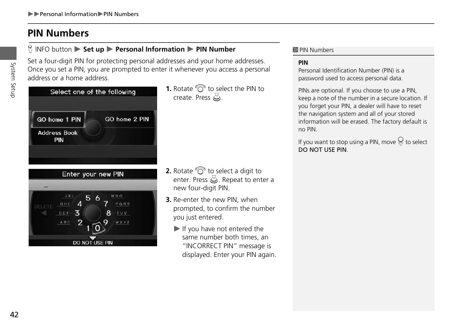 Pin numbers, 2 pin numbers, P. 42 | Acura 2015 ILX - Navigation Manual User Manual | Page 43 / 258