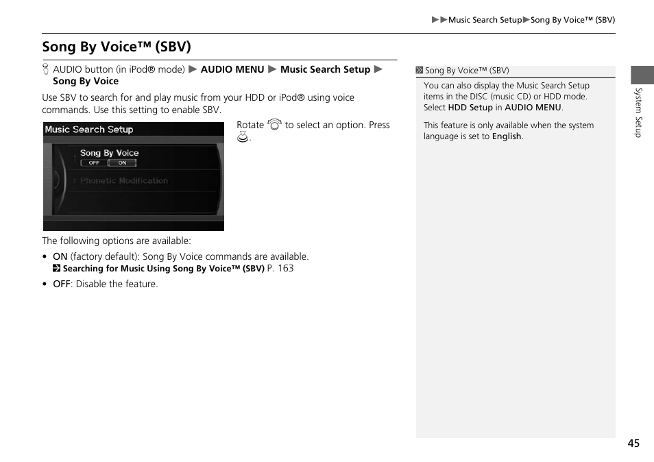 Song by voice™ (sbv), 2 song by voice™ (sbv), P. 45 | Acura 2015 ILX - Navigation Manual User Manual | Page 46 / 258