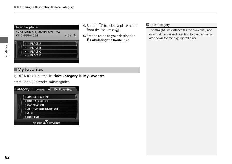 My favorites | Acura 2015 ILX - Navigation Manual User Manual | Page 83 / 258