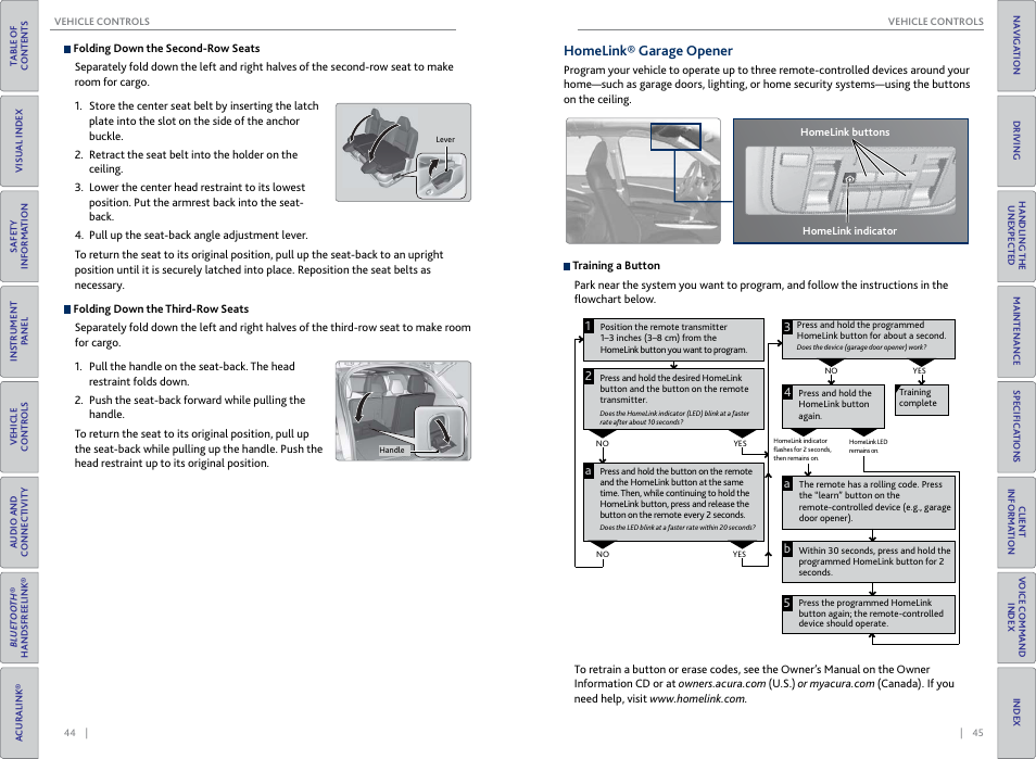 Homelink, Homelink® garage opener, Homelink® buttons | P. 45 | Acura 2015 MDX - Owner's Guide (Without Software Update) Ver. ST02 User Manual | Page 26 / 79